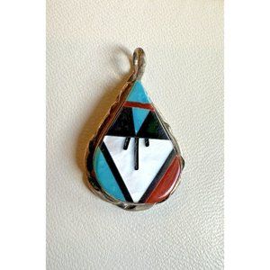 Vintage Zuni Wilson & Carolyn Niiha Multi Inlay Sterling Silver Pendant